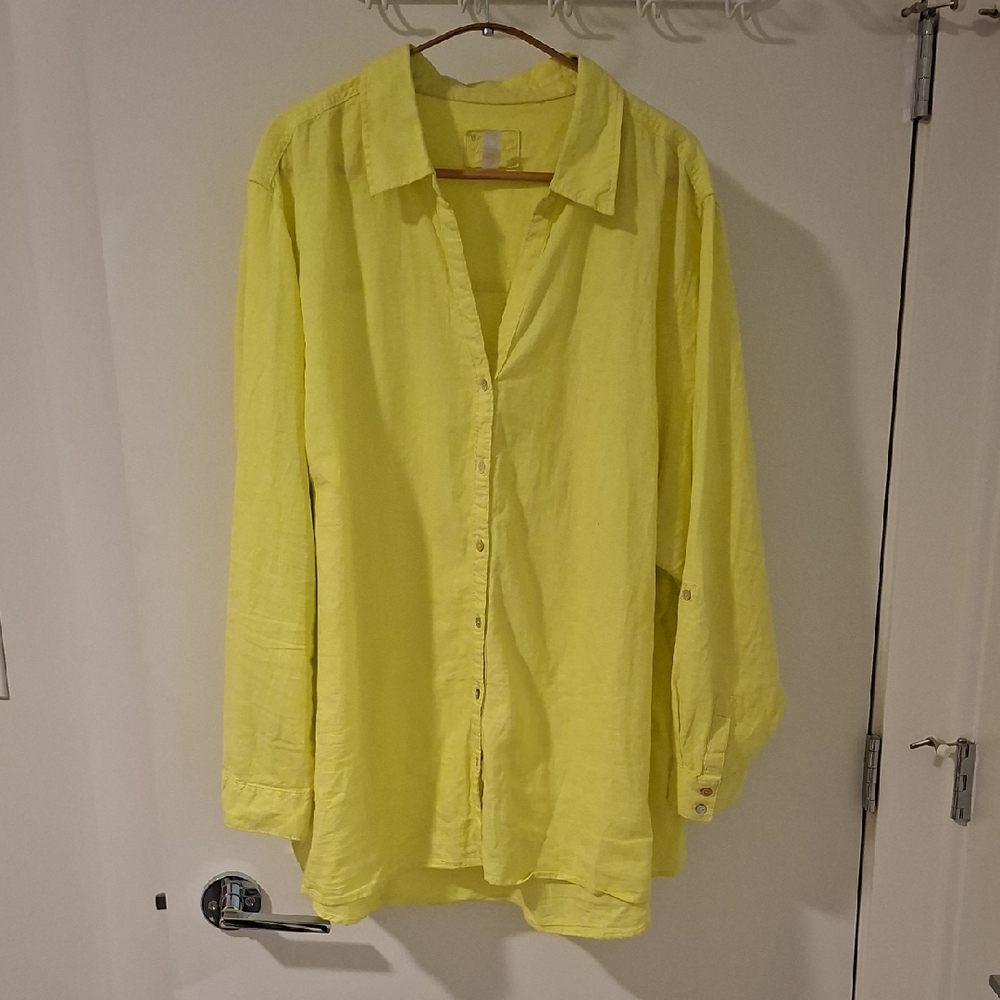 Sigrid Olsen Women's Vibrant Yellow Linen Oversized Button-Down Shirt (Size 3XL)